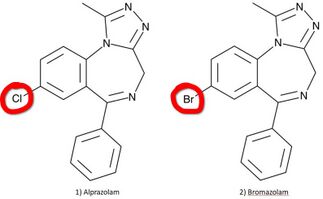 Comparison between the molecular structures of alprazolam and bromazolam