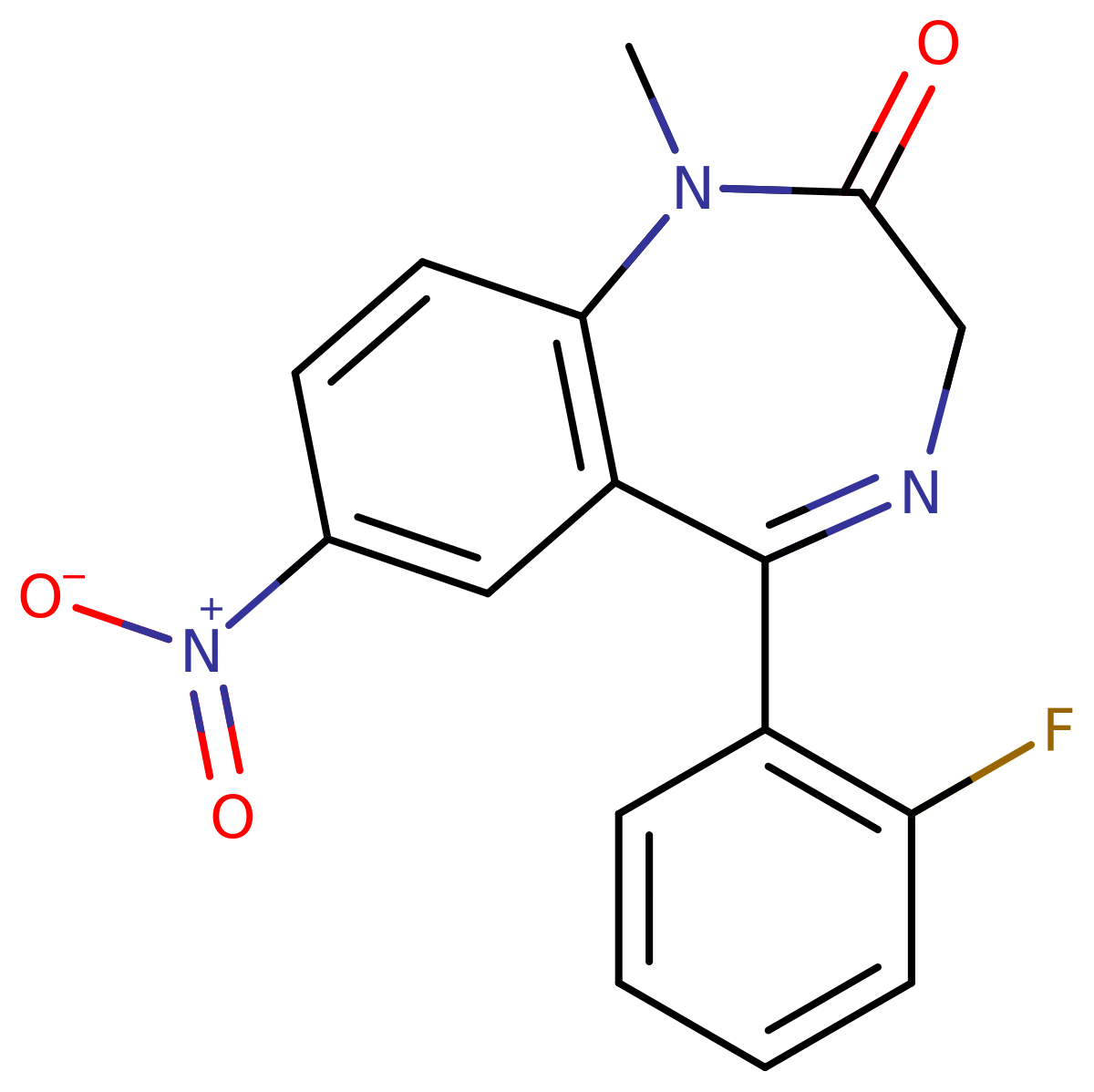 Chemical structure of the benzodiazepine (Flunitrazepam) that, together
